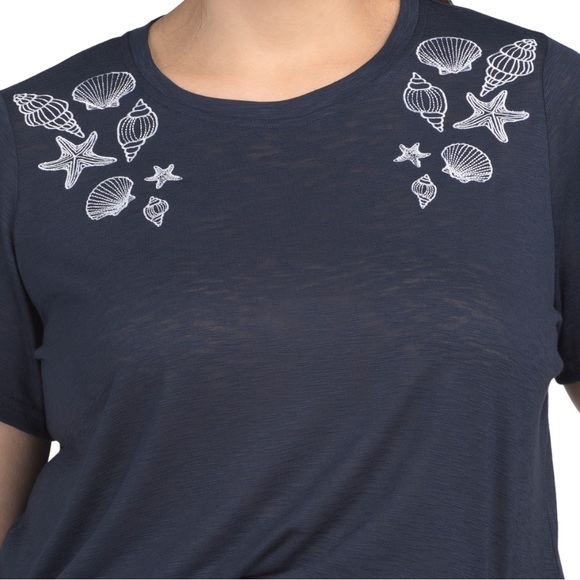 NWT Rose & Olive Navy Seashell Slub Knit Top Size 2X - Picture 3 of 3